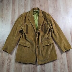 Vtg Pioneer Wear Jacket Mens 40 Long Brown Corduroy Leather Acent Western Blazer